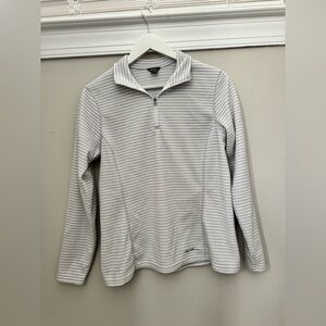 Eddie Bauer Fleece Striped Gray/White Quarter Zip Pullover